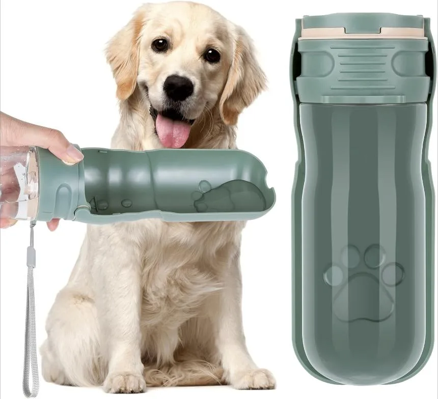 AiQInu 520ML Botella Agua Perro, 180° Plegable Bebedero Perro Portatil, Antigoteo Mascota Botella Perro Pet Water Bottle para Excursiones Viajes