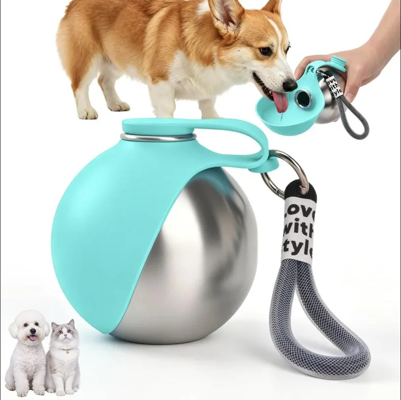 LTFIOON Bebedero Portátil para Perros, 285ml Botella de Agua para Perros de Acero Inoxidable, Botella Antifugas con Cuenco Plegable de Silicona, Botella de Agua Portátil para Pasear, Viajar y Acampar