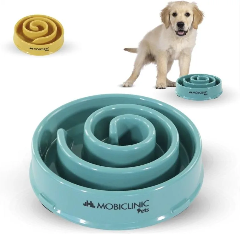 Mobiclinic® Pets, Comedero Lento antivoracidad, para Perros, Antideslizante, Forma de Espiral, 19,5x4,6x20,6cm, Bienestar digestivo, 500ml, Fácil Limpiar, Resistente y Duradero, Gatos, Mascotas