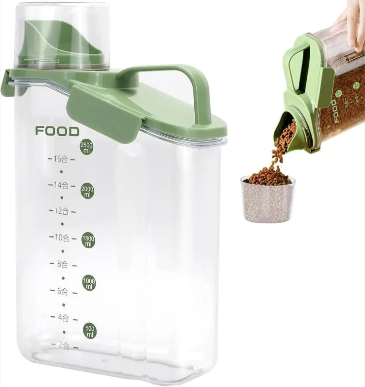 Contenedor Pienso Perros 3L Botes Cocina Almacenaje con Vaso Medidor Pienso Transparente Botes Hermeticos Cocina para Cereales Arroz Comida para Mascotas